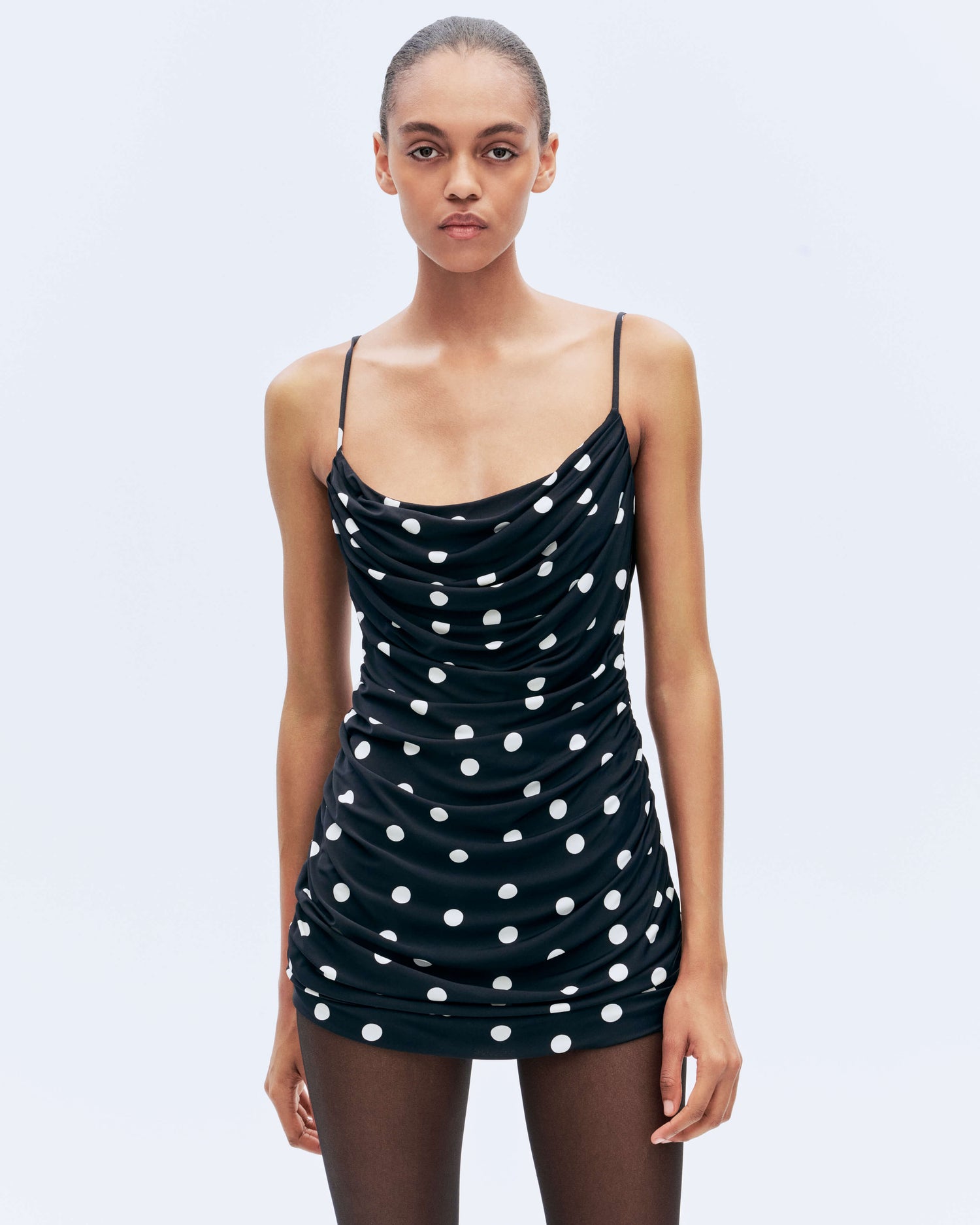 DRAPED POLKA DOT  MINI DRESS