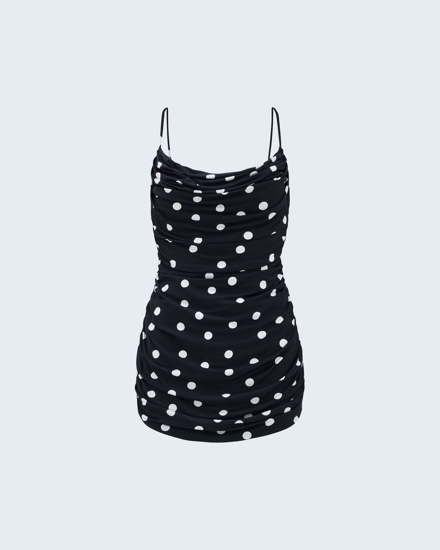 DRAPED POLKA DOT  MINI DRESS Front