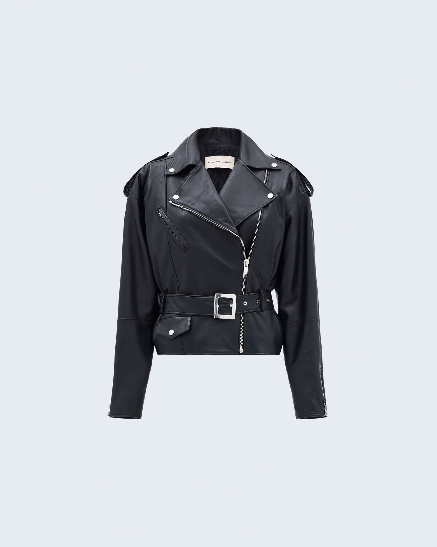 LEATHER BIKER JACKET FLAT evident