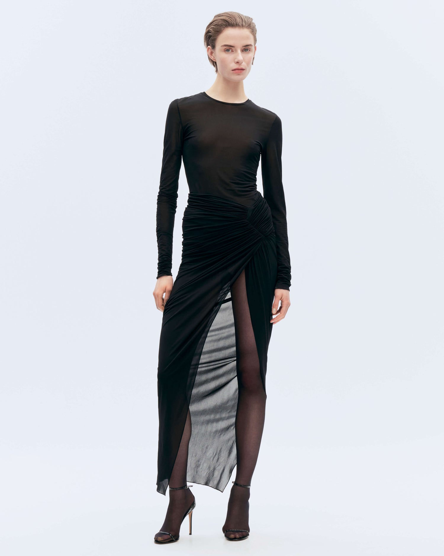 LONG WRAP DRAPED  SKIRT Front