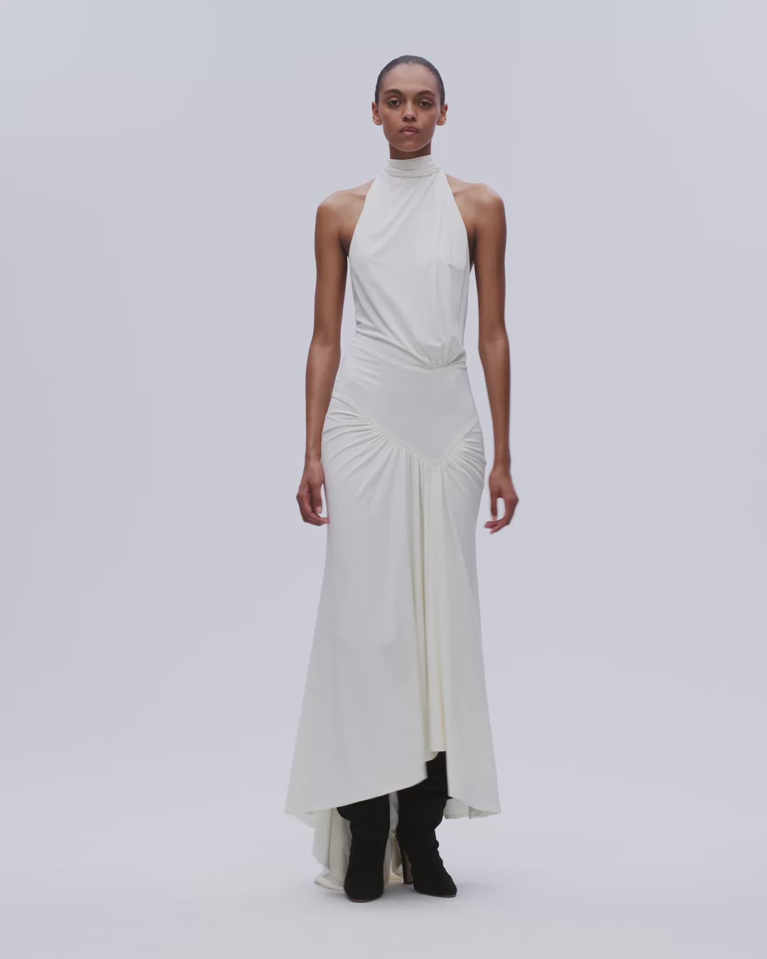 HALTERNECK DRAPED DRESS