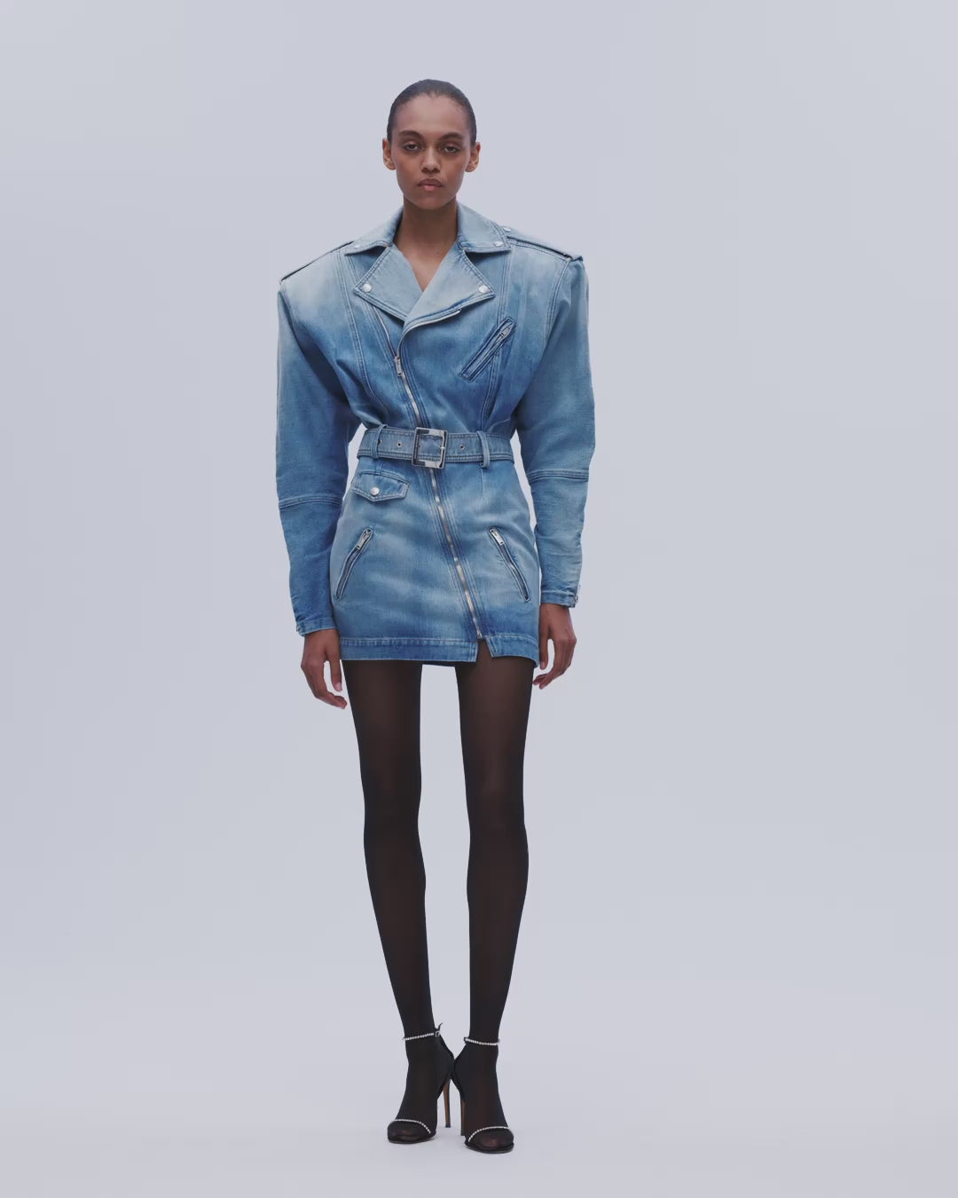 DENIM MINI BIKER DRESS